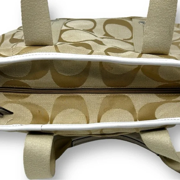 Coach Beige Signature Canvas Tote with Cream Trim - Picture 8 of 10